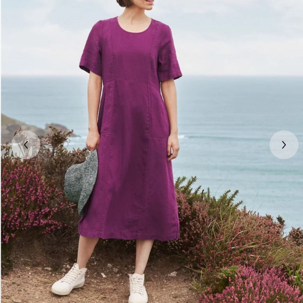 NWT Seasalt Cornwall | Purple 100% Linen Midi Dress Size 8P - Picture 1 of 9